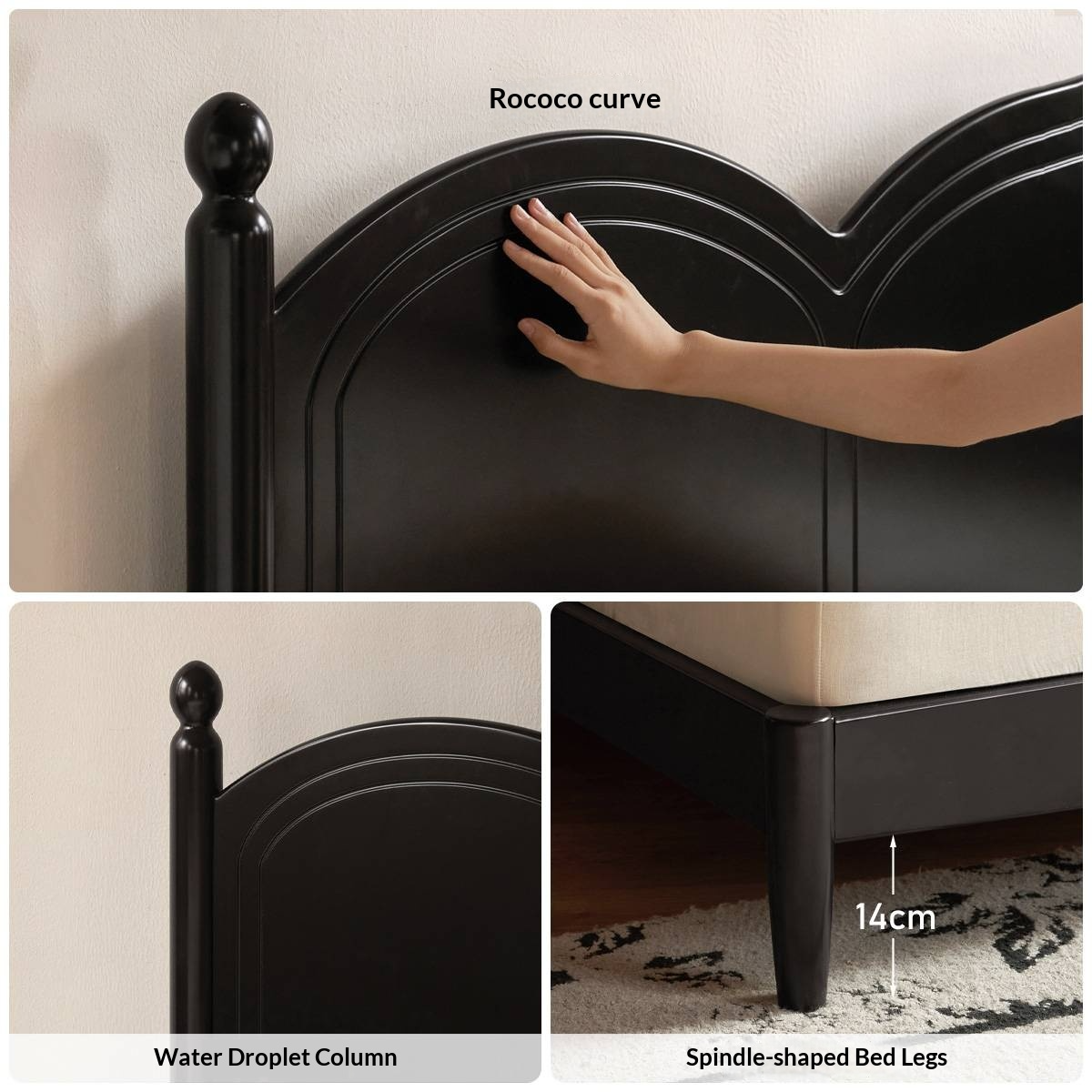 Rubberwood Solid Wood Bed — French Vintage Style, Large Slab Bed