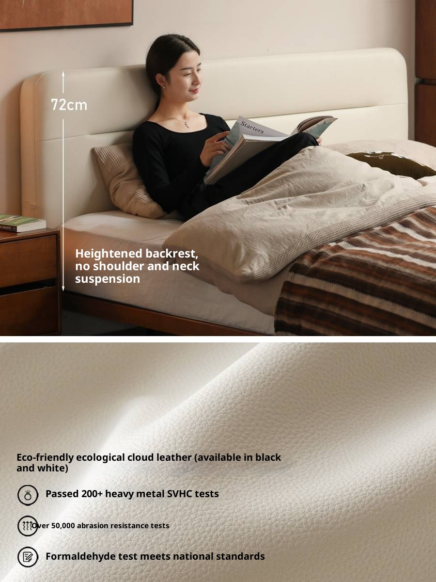 Poplar Solid Wood Floating Soft Bed, Vintage with Light