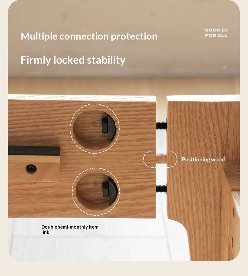 Oak Solid Wood Bed with Genuine Leather and Light Upholstery