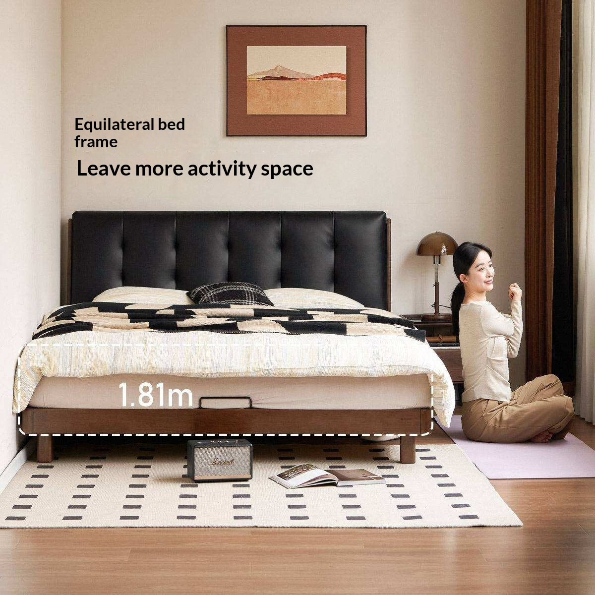 Rubberwood Solid Wood Italian Style Bed with Leather Headboard and Soft Goose Down Cushion