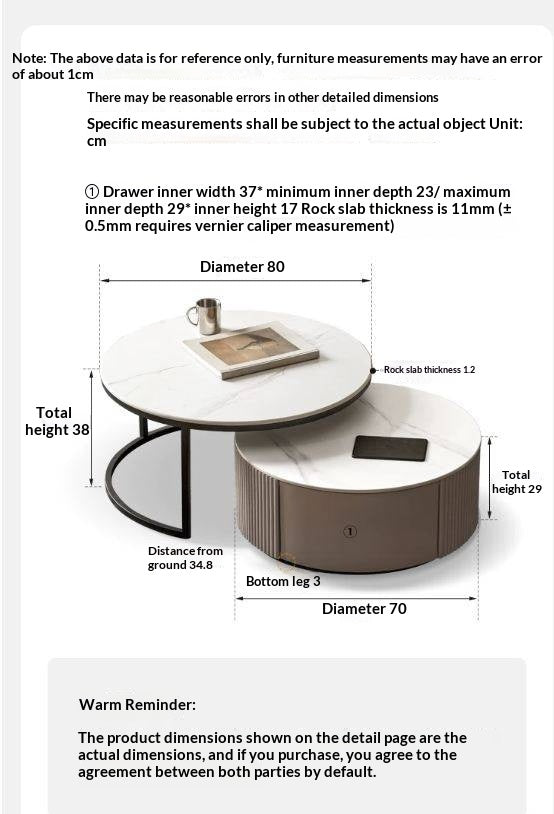 Oak Solid Wood French Light Luxury Rock Plate Coffee Table