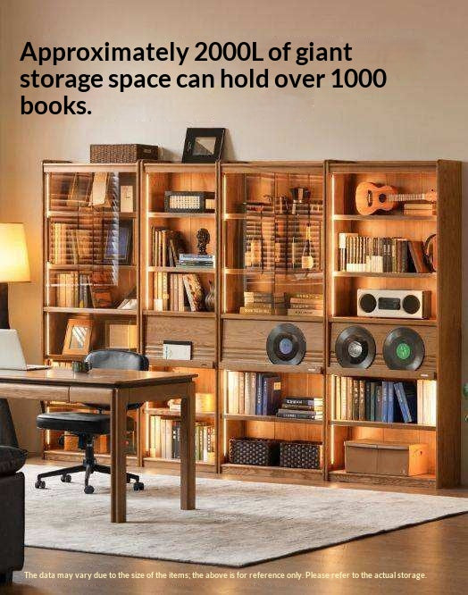 Ash Solid Wood Bookcase with Wall-Mounted Display and Storage Cabinet