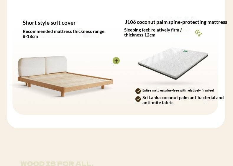 Cherry Solid Wood Upholstered Bed — Platform Bed, Headboard-Free Bed Floor Style, Simple Floating Bed