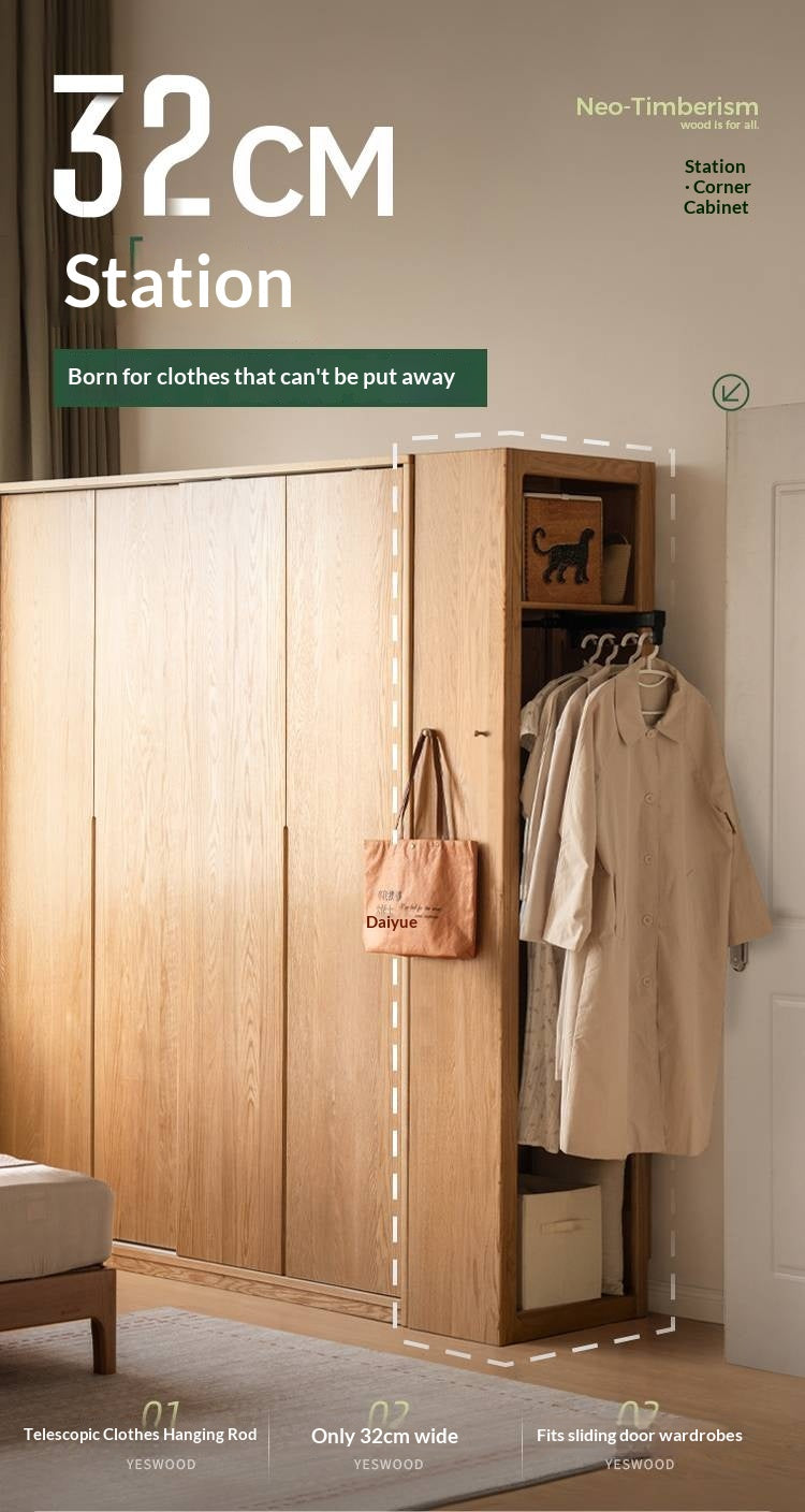 Oak Solid Wood Modern Corner Wardrobe