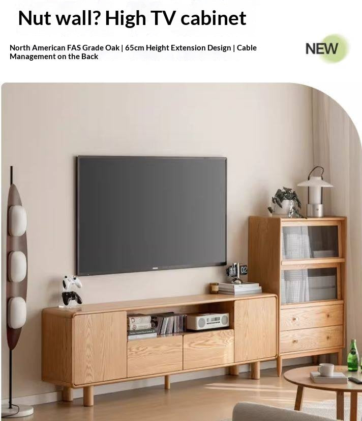 Oak Solid Wood Tall TV Cabinet.