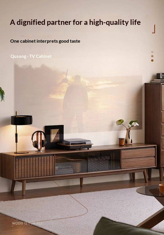 Black Walnut Solid Wood Italian Light Luxury Sliding Door TV Cabinet