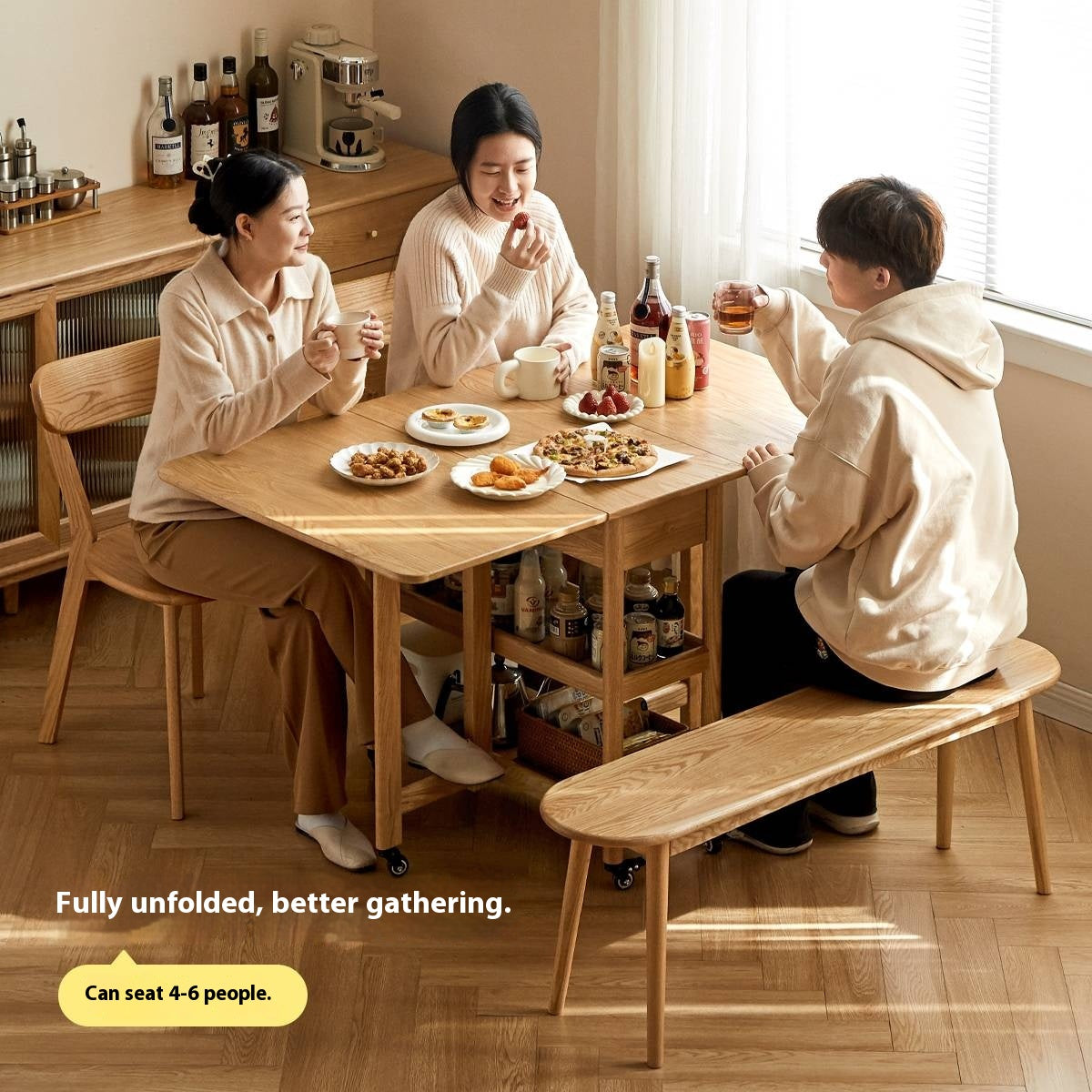 Oak Solid Wood Nordic Folding Rock Plate Dining Table