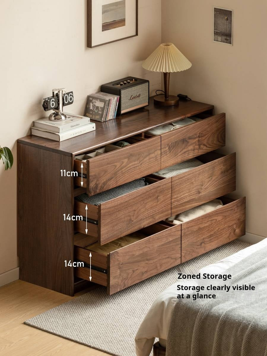 Black Walnut, South American Walnut Solid Wood Six-Drawer Chest