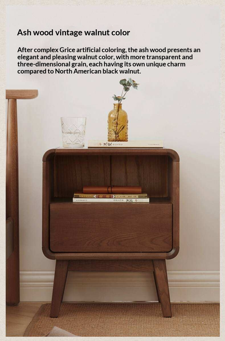 Black Walnut, Ash Solid Wood Modern Nightstand: