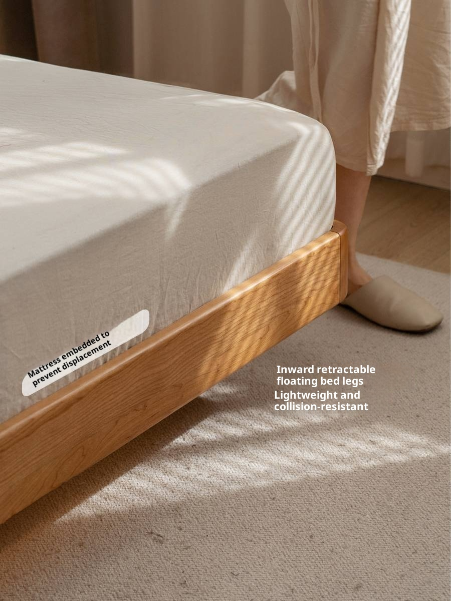 Cherry Solid Wood with Light Floating Bed Retro Simple
