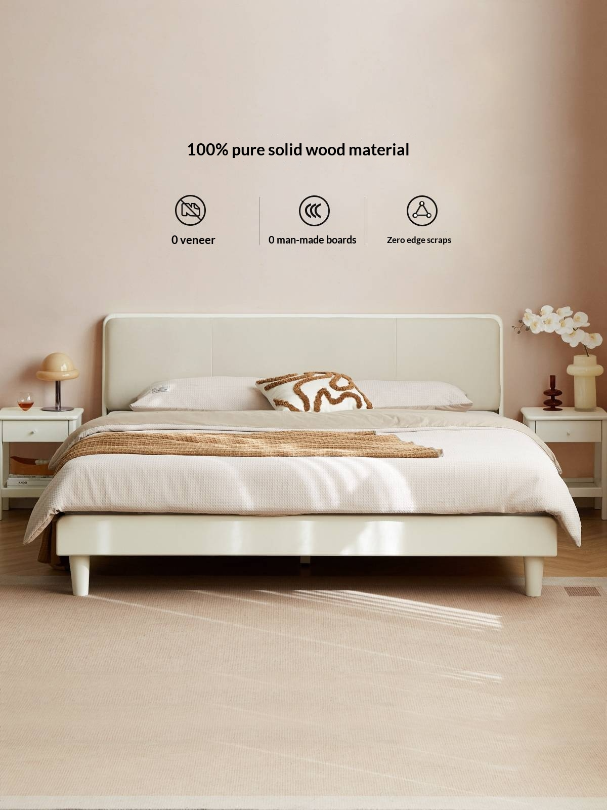 Pine Solid Wood Upholstered Bed — Modern Minimalist White Design, Light Luxury with Organic Leather