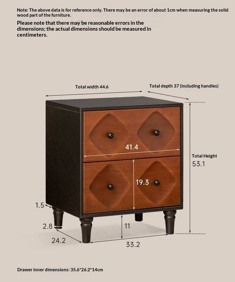 Solid RubberWood Nightstand Mid Century Two-Drawer Storage Cabinet