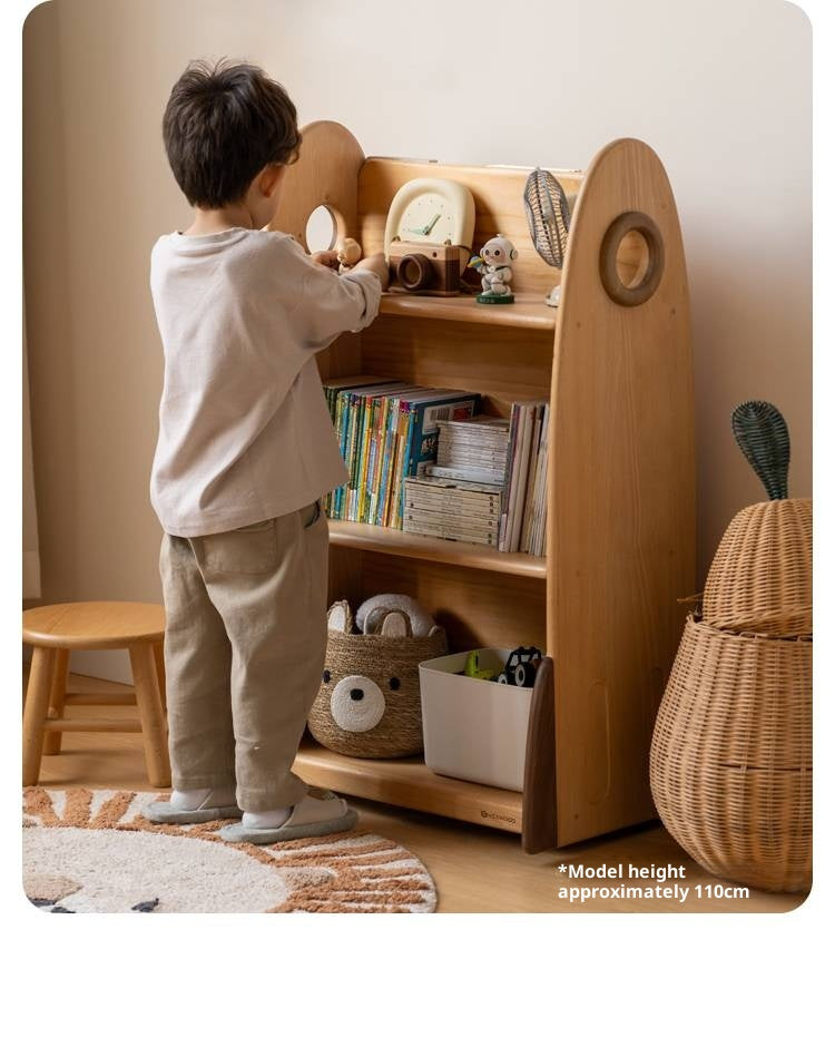 Beech Solid Wood Movable Double-Sided Floor-Standing Storage Children's Rack