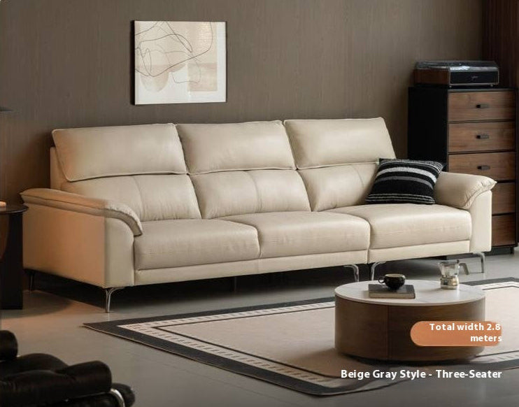 Genuine Leather Italian Minimalist Sectional Sofa – First-Layer Cowhide Corner Sofa with Chaise Lounge