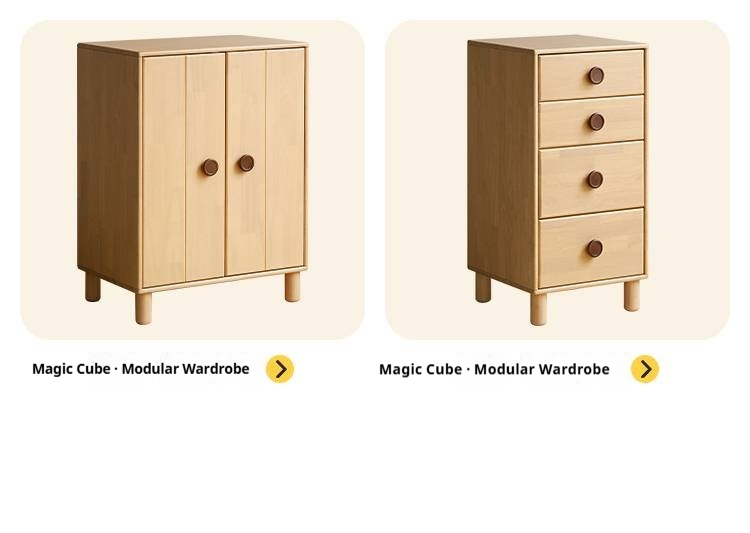 Rubberwood Solid Wood Children's Loft Bed with Under-Bed Cabinets