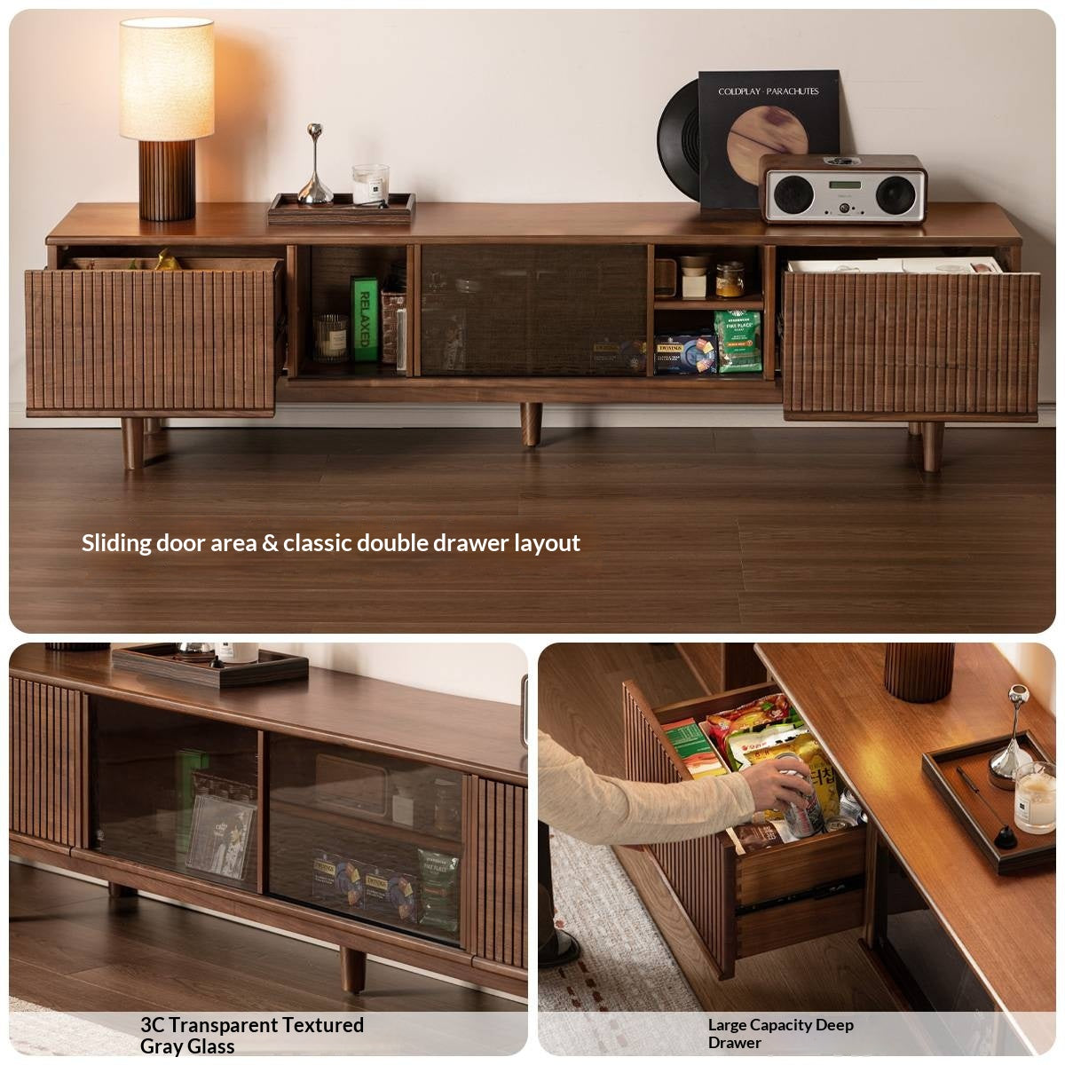 Black Walnut Solid Wood Modern TV Cabinet