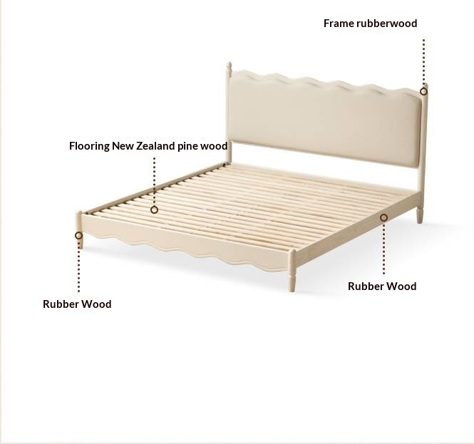 Rubberwood Solid Wood Upholstered Bed Retro Style White Bed