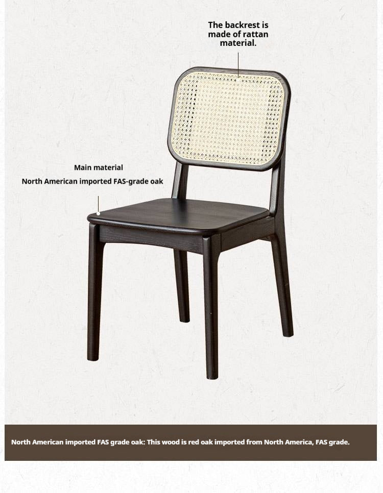 4 pcs Oak Solid Wood Back Rattan Dining Chair