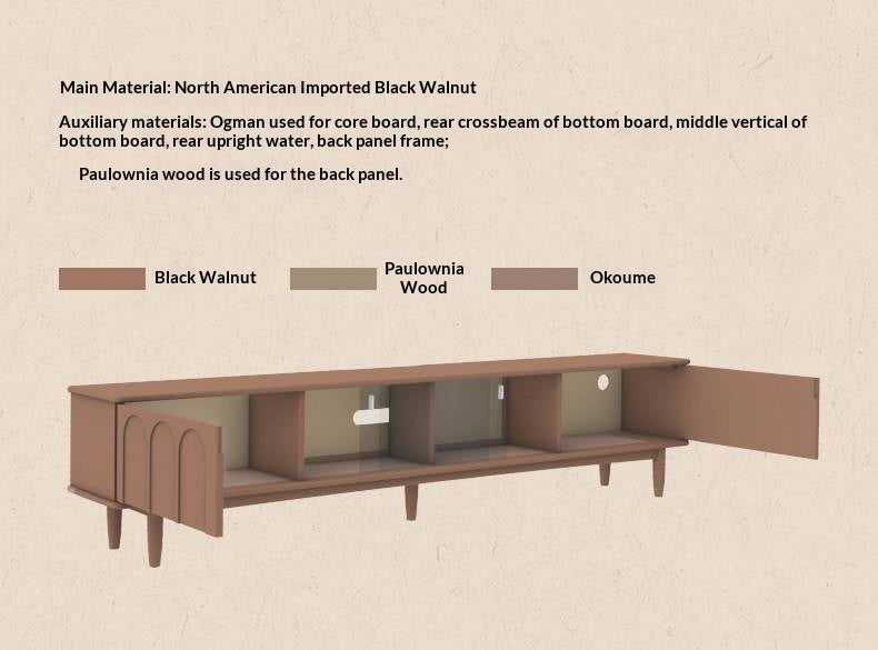 Black Walnut Solid Wood Retro Large Capacity TV Cabinet.