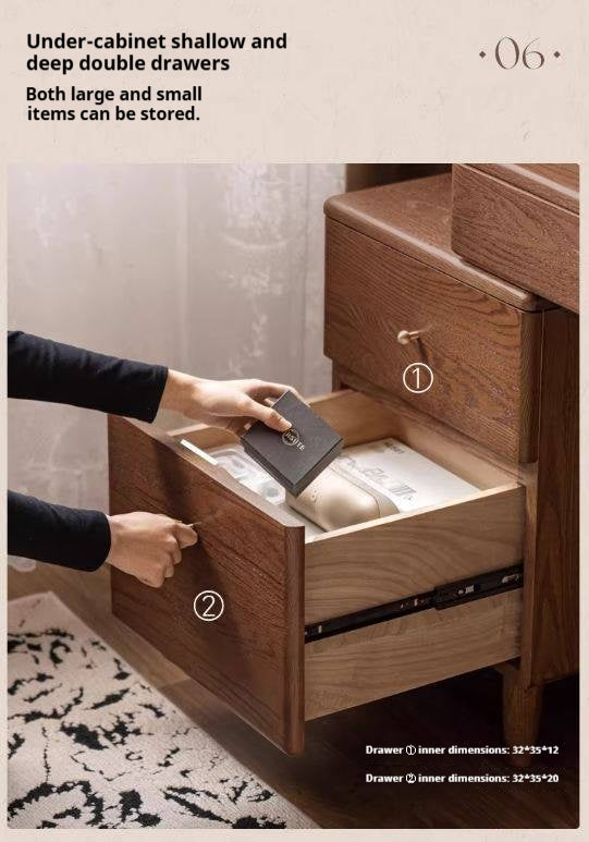 Oak Solid Wood Telescopic Desk with Integrated Bookshelf