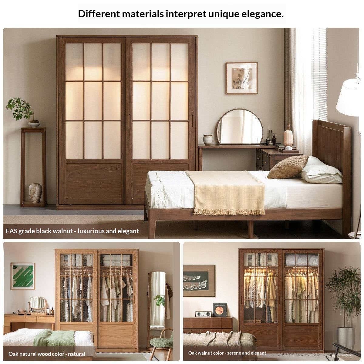 Black Walnut Solid Wood Wardrobe with Aesthetic Design
