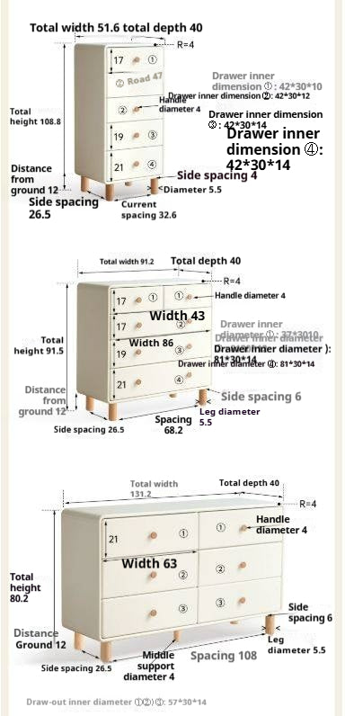 Solid Rubberwood Cream Style Chest of Drawers