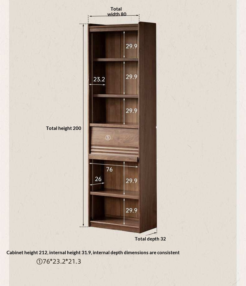 Black Walnut Solid Wood Combination Bookcase with Wall Storage and Floor Display