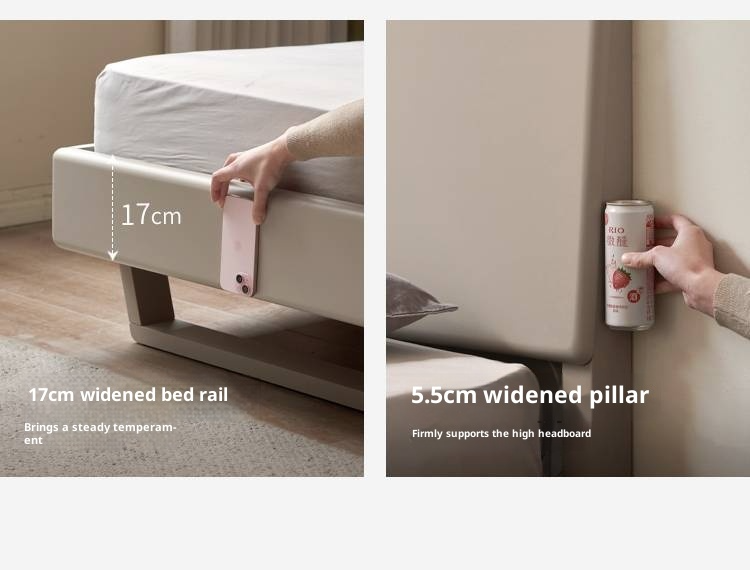 Poplar Solid Wood Floating Bed with Lights, Modern Minimalist