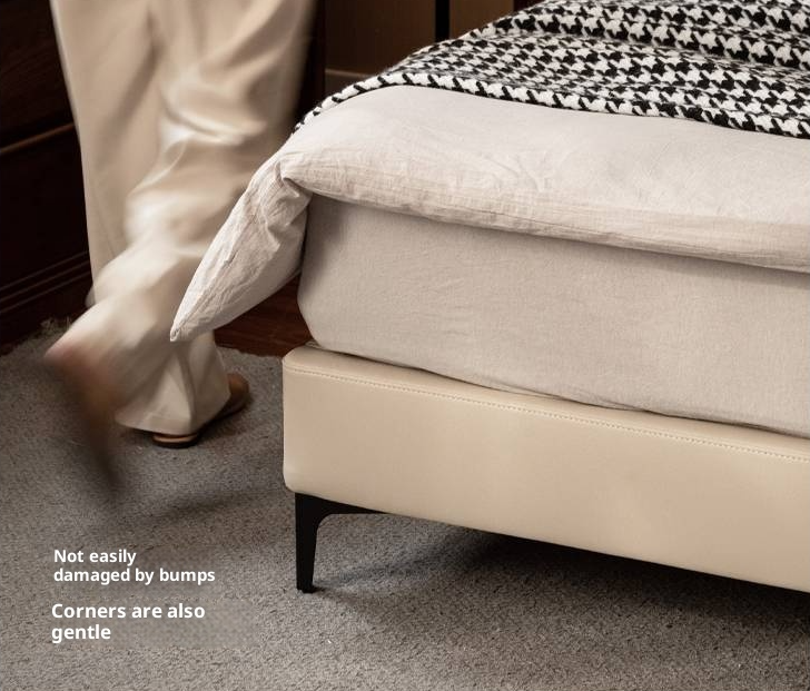 Genuine Leather Italian Light Luxury Soft Bed, White Cream Style