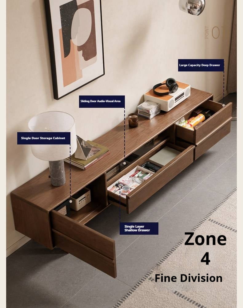 Black Walnut Solid Wood Luxury Style TV Cabinet with Slab Top and Storage