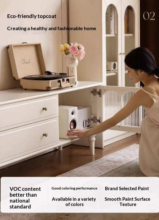 Solid Rubberwood TV Cabinet French Cream Style and Integrated Storage