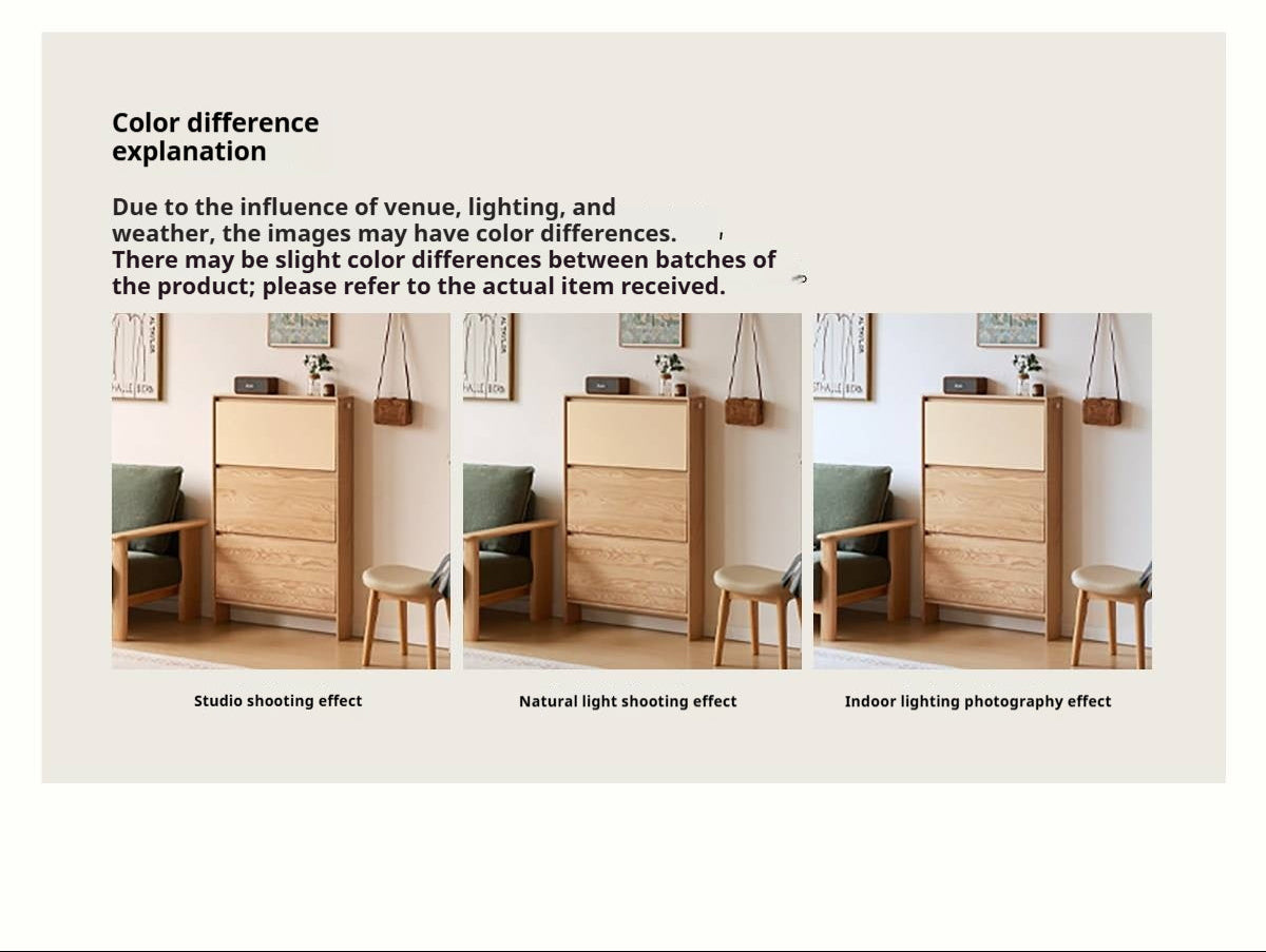 Oak Solid Wood Ultra-Thin Shoe Cabinet with Flip Door and Modern Entrance Design