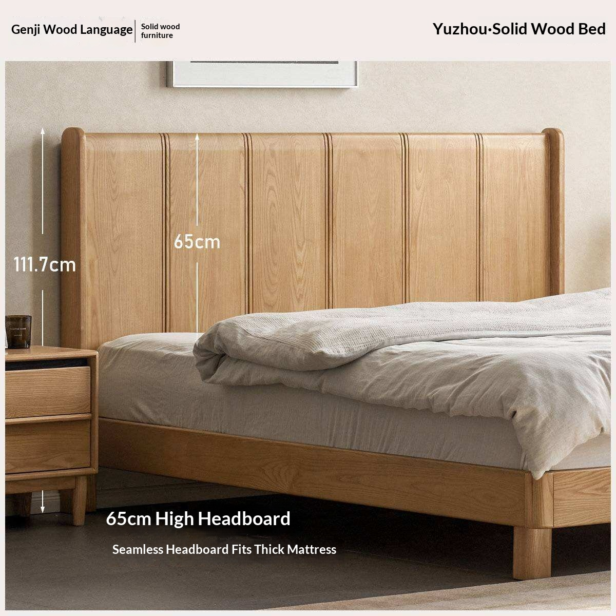 Ash Solid Wood Extra Tall Fluted Wood Headboard Platform Bed