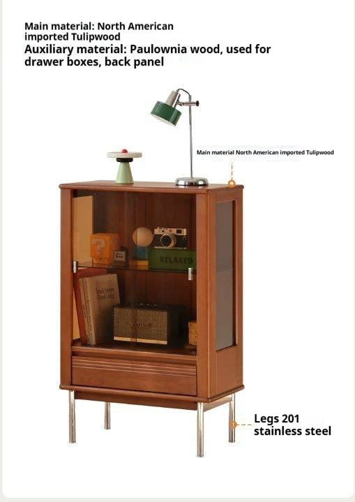 Tulipwood Solid Wood American Retro Glass Side Cabinet