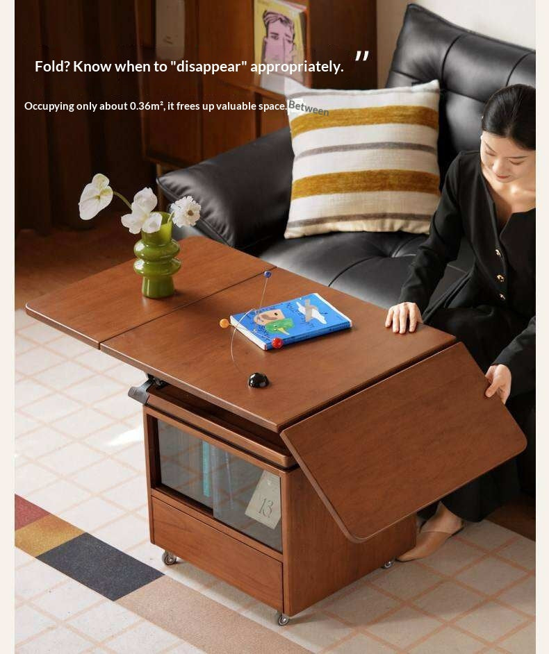 Tulipwood Solid Wood Lifting Coffee Table with Folding Square Top