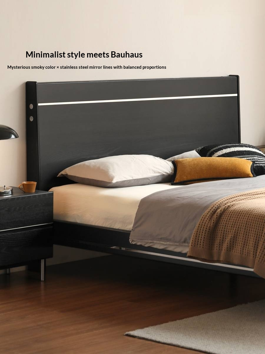 Poplar, Ash Solid Wood Large Board High Headboard Double Household Large Bed