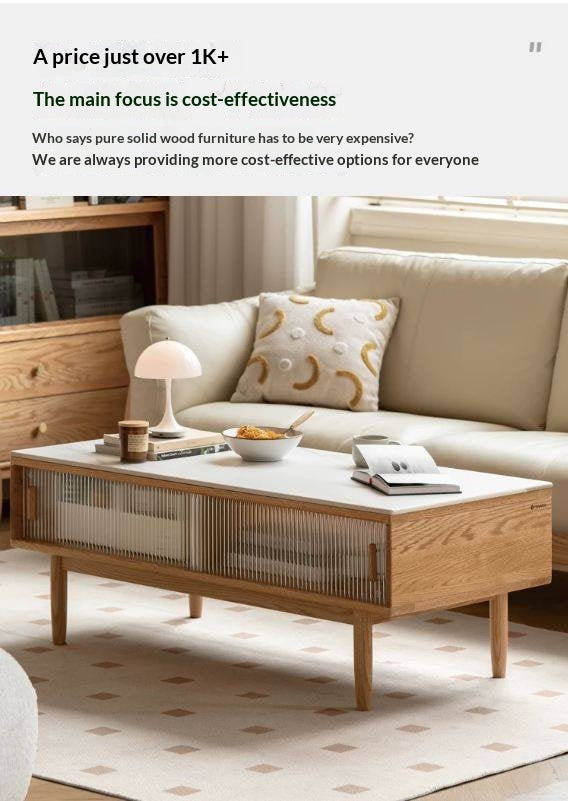 Oak, Beech, Solid Rubberwood Glass Doors Coffee Table