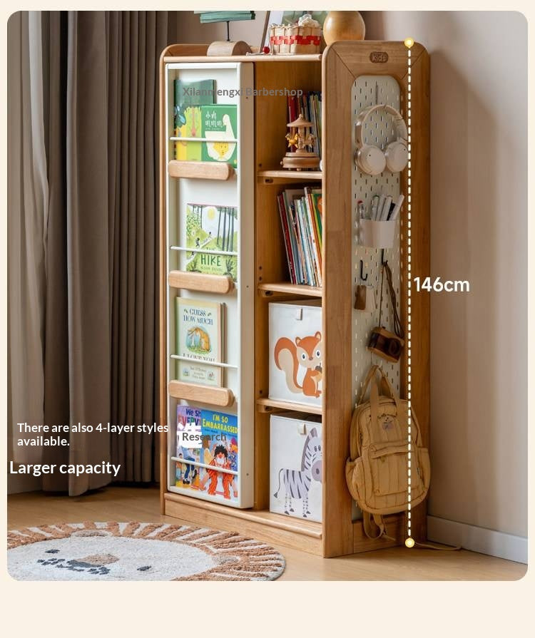Solid Rubberwood Children's Bookcase with Sliding Doors and Toy Storage