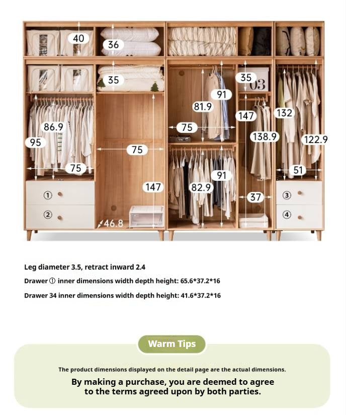 Oak Solid Wood Modern Wardrobe.