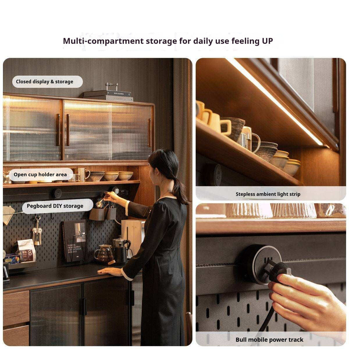 Black Walnut Solid Wood Sideboard with Italian Light Luxury Design