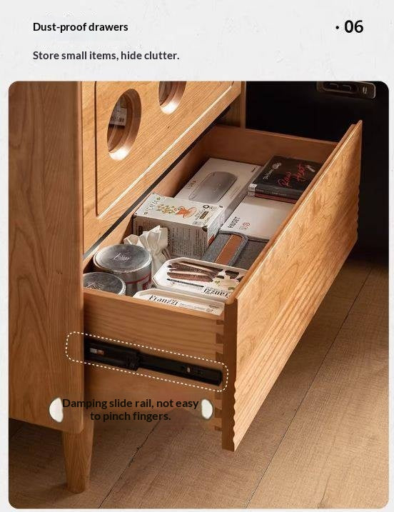 Cherry Solid Wood Retro Storage Side Cabinet.