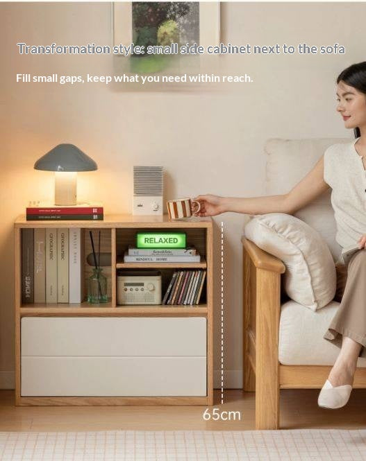Oak Solid Wood Modular TV Cabinet System with Two-Tone Sliding Doors