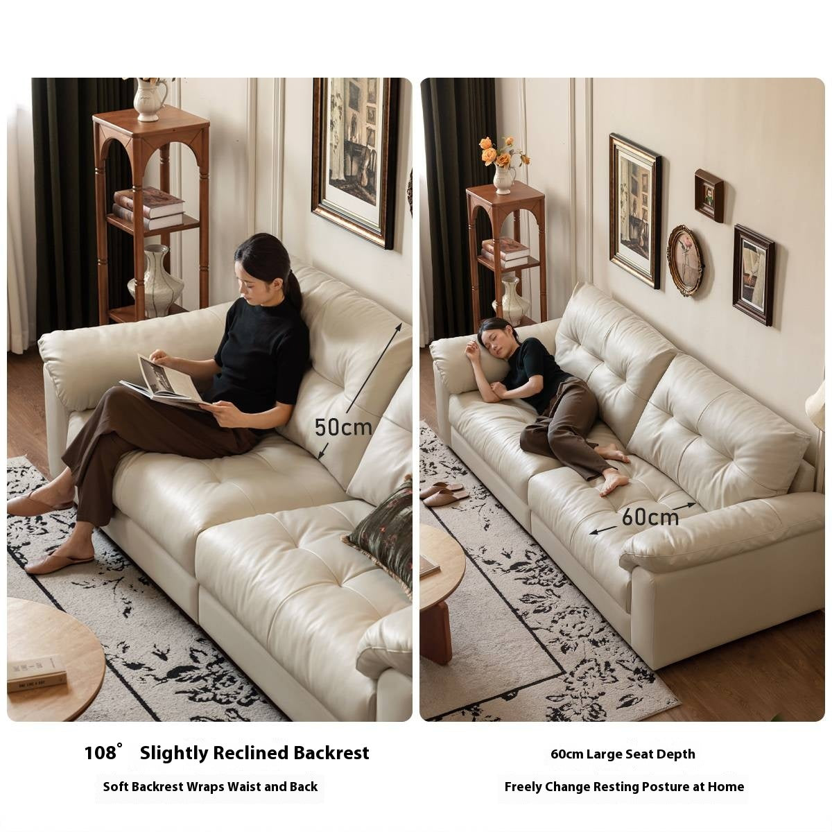 Genuine Top Grain Leather Sofa French Style “Cloud” Sofa