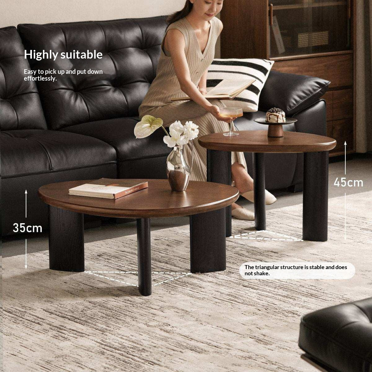 Black Walnut Solid Wood Organic Shape Coffee Table Set, Italian Style