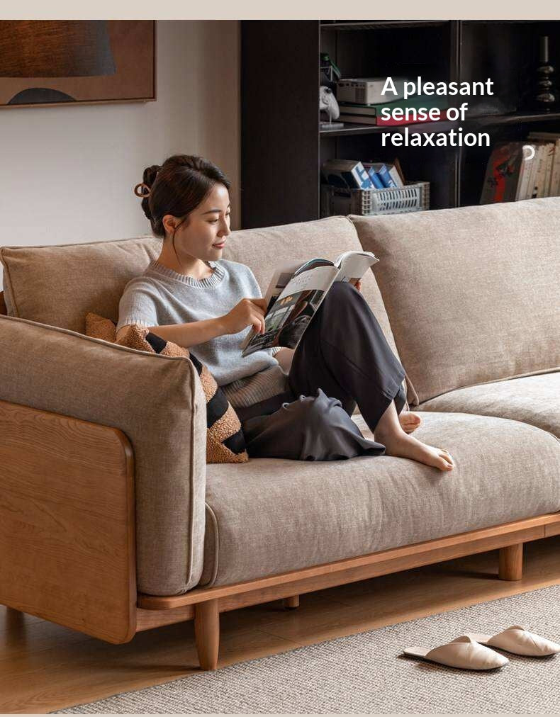 Cherry Wood Contemporary Casual Sofa Genuine Leather, Fabric