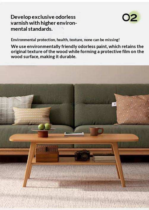 Solid RubberWood Coffee Table with Double Layer in Nordic Style
