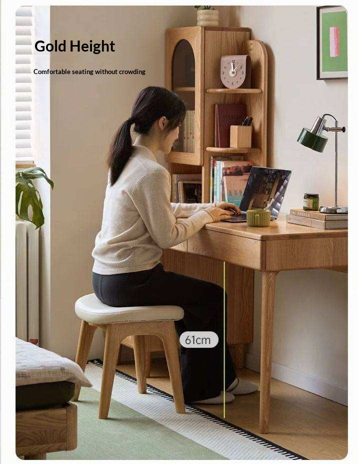 Oak Solid Wood Corner Office Desk with Integrated Bookshelf
