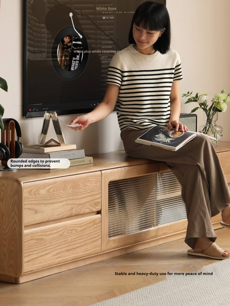 Ash Solid Wood High Floor Storage TV Cabinet.