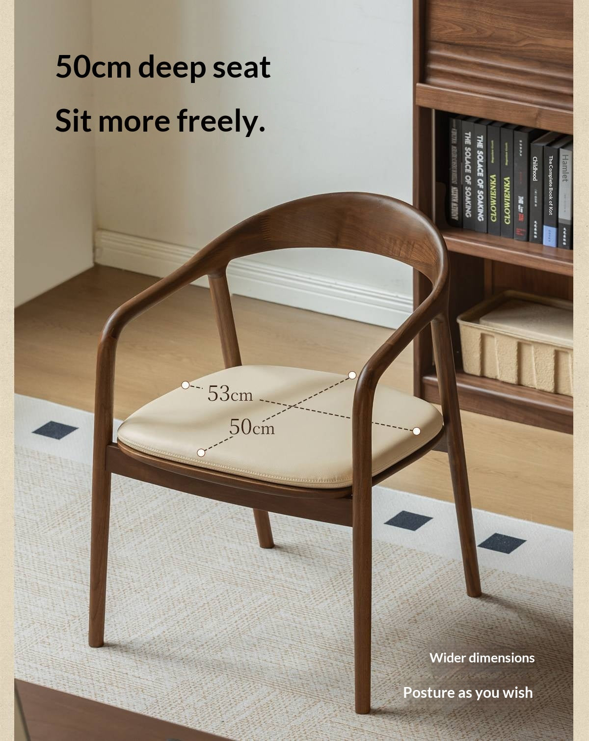 Black Walnut, Ash Solid Wood Horseshoe Back Wood Armchair