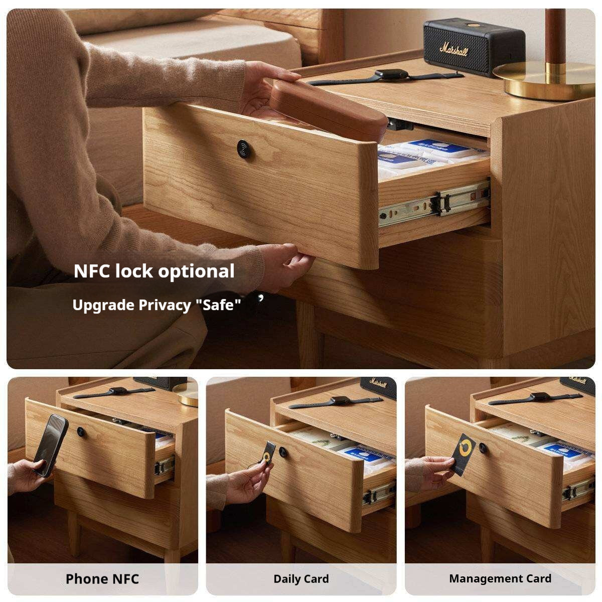 Ash, Oak, White Ash, White Oak, Sandalwood Solid Wood White Wax Small Nightstand